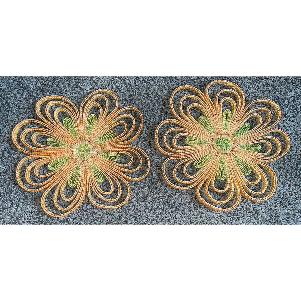 Vintage Raffia Wicker Straw Trivets Hot Pads Boho Wall Decor Lot Of 2 Pot Holder